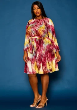 Plus Size Tie Dye Fit & Flare Pleated Dress 9 Plus Size Tie Dye Fit & Flare Pleated Dress -Asoph Fashion Shop 2021308 001 3
