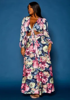 Plus Size Floral Pattern Two Piece Set -Asoph Fashion Shop 2021309 001 2