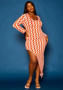 Plus Size Geometric Pattern High Low Maxi Dress -Asoph Fashion Shop 2021311 001 1