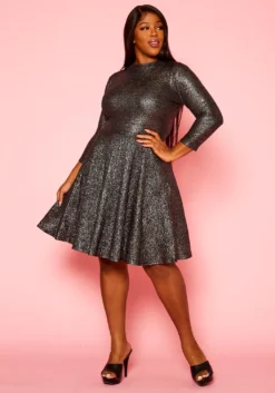Plus Size Metallic Shimmer Fit & Flare Dress