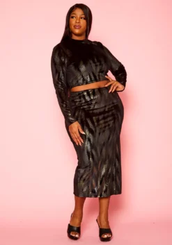 Plus Size Metallic Print Two Piece Set