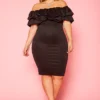 Plus Size Off Shoulder Ruffle Hem Dress