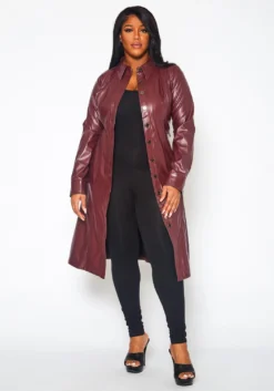Plus Size Faux Leather Button Front Dress -Asoph Fashion Shop 2021330 002 0