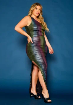 Plus Size Rainbow Chrome Maxi Dress -Asoph Fashion Shop 2021336 001 3