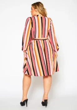 Colorful Mock Neck Fit & Flare Dress -Asoph Fashion Shop 2021339 001 3