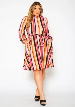 Colorful Mock Neck Fit & Flare Dress -Asoph Fashion Shop 2021339 001 5