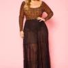 Plus Size Houndstooth Plaid Bodysuit & Tulle Skirt Set