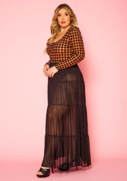 Plus Size Houndstooth Plaid Bodysuit & Tulle Skirt Set -Asoph Fashion Shop 2021340 001 2