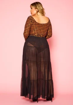 Plus Size Houndstooth Plaid Bodysuit & Tulle Skirt Set -Asoph Fashion Shop 2021340 001 3