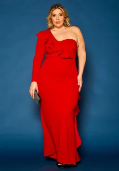 Plus Size One Sleeve Cocktail Maxi Dress -Asoph Fashion Shop 2021344 002 2