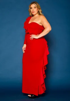 Plus Size One Sleeve Cocktail Maxi Dress -Asoph Fashion Shop 2021344 002 3