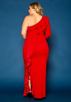 Plus Size One Sleeve Cocktail Maxi Dress -Asoph Fashion Shop 2021344 002 4