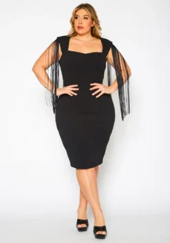 Plus Size Fringe Sleeve Midi Dress -Asoph Fashion Shop 2021346 001 2