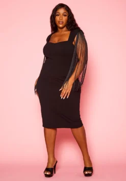 Plus Size Fringe Sleeve Midi Dress -Asoph Fashion Shop 2021346 001 8