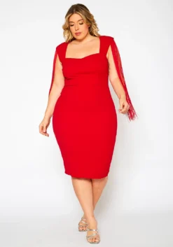 Plus Size Fringe Sleeve Midi Dress -Asoph Fashion Shop 2021346 002 2