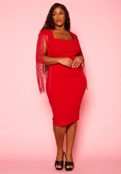 Plus Size Fringe Sleeve Midi Dress -Asoph Fashion Shop 2021346 002 7