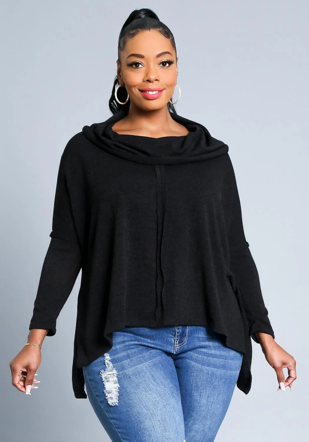 Plus Size Funnel Neck Sweater Top 2 Plus Size Funnel Neck Sweater Top - Image 2