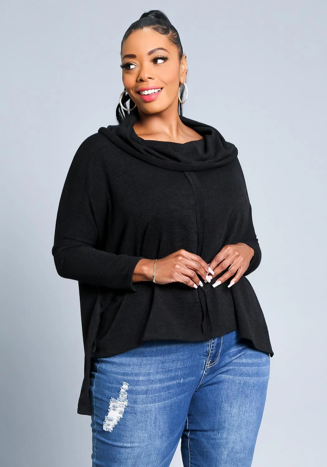 Plus Size Funnel Neck Sweater Top 4 Plus Size Funnel Neck Sweater Top - Image 4