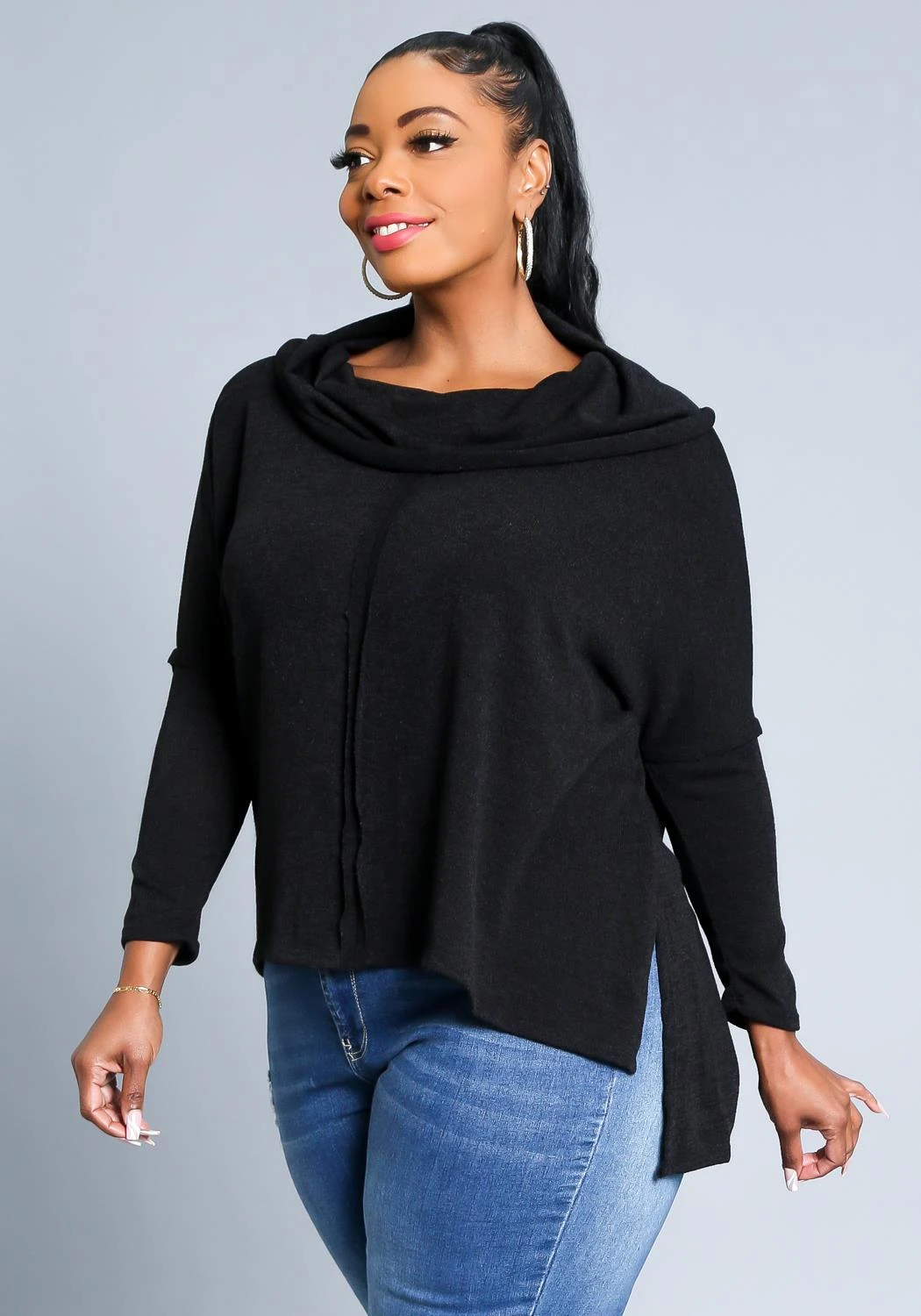 Plus Size Funnel Neck Sweater Top 5 Plus Size Funnel Neck Sweater Top - Image 5