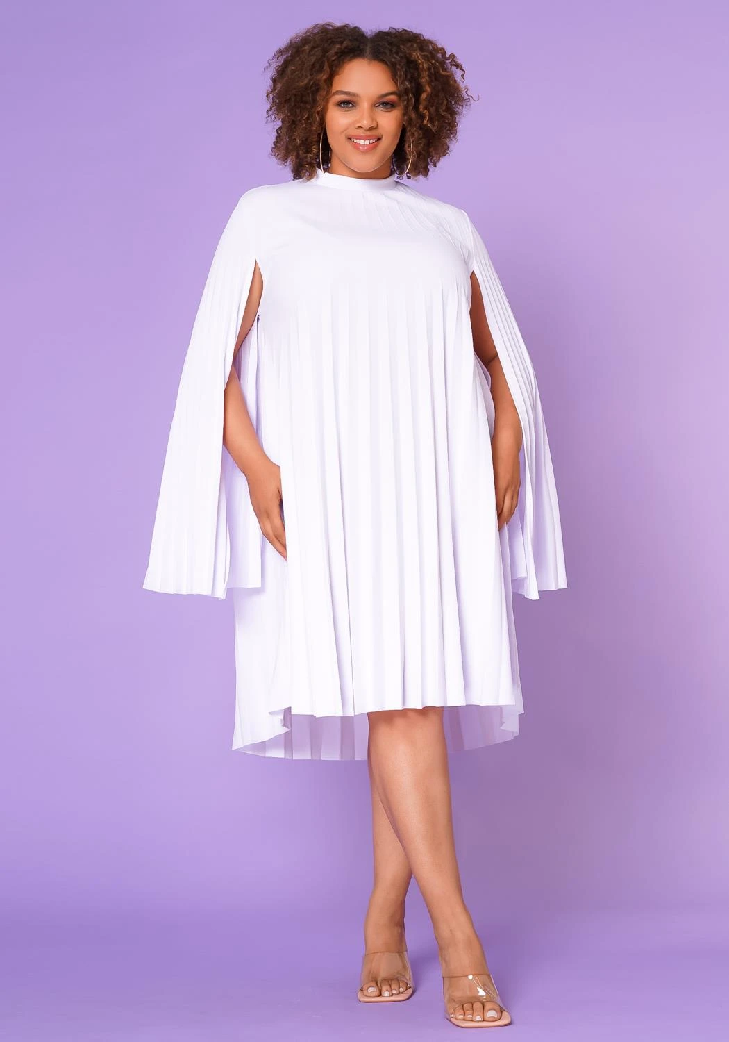 Plus Size Pleated Cape Sleeve Dress 2 Plus Size Pleated Cape Sleeve Dress - Image 2