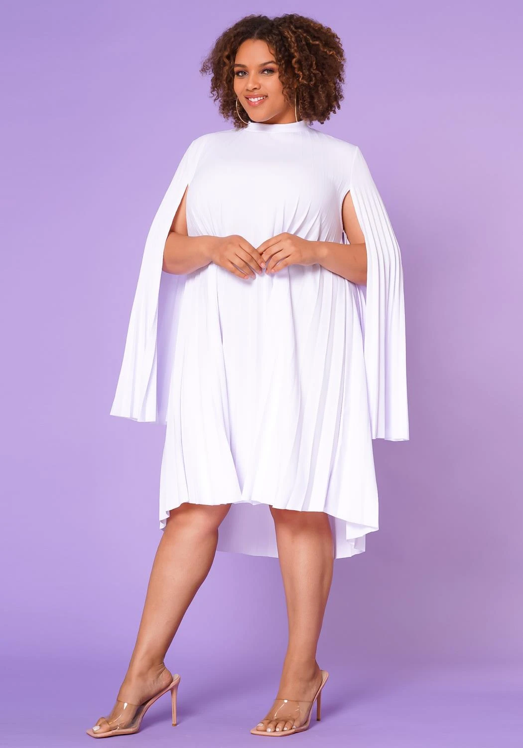 Plus Size Pleated Cape Sleeve Dress 4 Plus Size Pleated Cape Sleeve Dress - Image 4