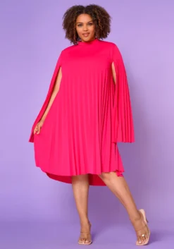 Plus Size Pleated Cape Sleeve Dress -Asoph Fashion Shop 2021351 006 3