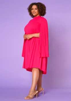 Plus Size Pleated Cape Sleeve Dress -Asoph Fashion Shop 2021351 006 4