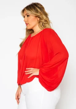 Plus Size Chiffon Dolman Sleeve Blouse -Asoph Fashion Shop 2021354 002 3