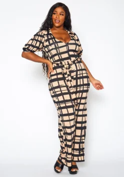 Plus Size Gridline Plaid Print Jumpsuit -Asoph Fashion Shop 2021367 001 2