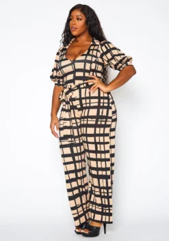 Plus Size Gridline Plaid Print Jumpsuit -Asoph Fashion Shop 2021367 001 3