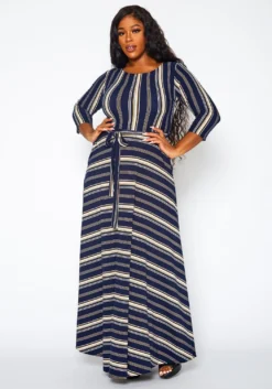 Plus Size Multi Striped Fit & Flare Maxi Dress