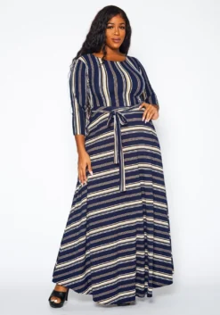 Plus Size Multi Striped Fit & Flare Maxi Dress -Asoph Fashion Shop 2021372 003 2