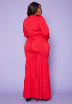 Plus Size Wrap Crop Top & Bell Flare Pants -Asoph Fashion Shop 2021375 002 4