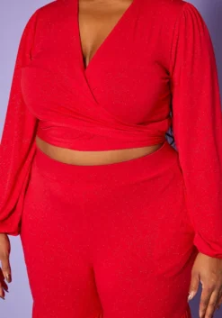 Plus Size Wrap Crop Top & Bell Flare Pants -Asoph Fashion Shop 2021375 002 5