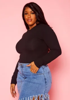 Plus Size Form Fitting Long Sleeve Bodysuit -Asoph Fashion Shop 2021379 001 2