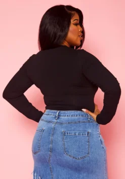 Plus Size Form Fitting Long Sleeve Bodysuit -Asoph Fashion Shop 2021379 001 3