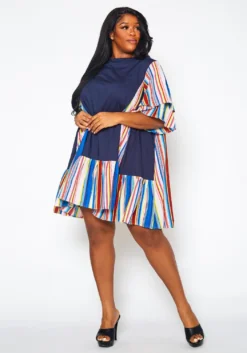 Plus Size Multi Striped Tunic Dress -Asoph Fashion Shop 2021381 001 2