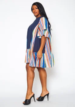 Plus Size Multi Striped Tunic Dress -Asoph Fashion Shop 2021381 001 3