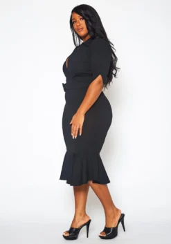 Plus Size Open Collar Mermaid Flare Midi Dress -Asoph Fashion Shop 2021382 001 2