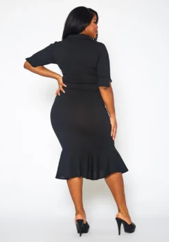 Plus Size Open Collar Mermaid Flare Midi Dress -Asoph Fashion Shop 2021382 001 3