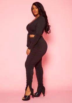 Plus Size Wrap Crop Top & Ruched Leggings Set 9 Plus Size Wrap Crop Top & Ruched Leggings Set -Asoph Fashion Shop 2021385 001 3