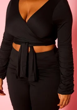 Plus Size Wrap Crop Top & Ruched Leggings Set 11 Plus Size Wrap Crop Top & Ruched Leggings Set -Asoph Fashion Shop 2021385 001 5