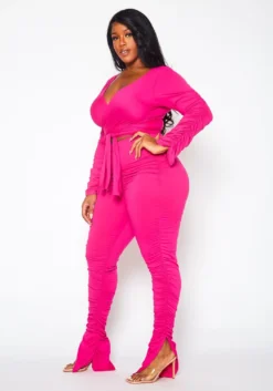 Plus Size Wrap Crop Top & Ruched Leggings Set -Asoph Fashion Shop 2021385 003 3