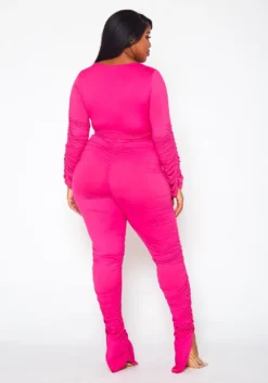 Plus Size Wrap Crop Top & Ruched Leggings Set -Asoph Fashion Shop 2021385 003 4