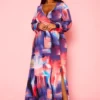 Plus Size Pastel Multi Color Print Fit & Flare Maxi Dress
