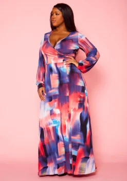 Plus Size Pastel Multi Color Print Fit & Flare Maxi Dress -Asoph Fashion Shop 2021398 001 2