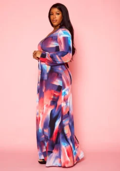 Plus Size Pastel Multi Color Print Fit & Flare Maxi Dress -Asoph Fashion Shop 2021398 001 3