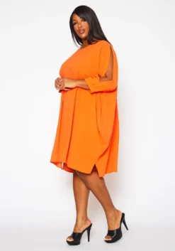 Plus Size Solid Short Sleeve Tunic Dress -Asoph Fashion Shop 2021409 001 4