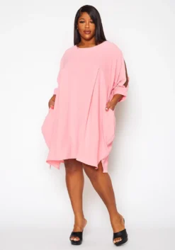 Plus Size Solid Short Sleeve Tunic Dress -Asoph Fashion Shop 2021409 003 2