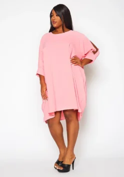 Plus Size Solid Short Sleeve Tunic Dress -Asoph Fashion Shop 2021409 003 4